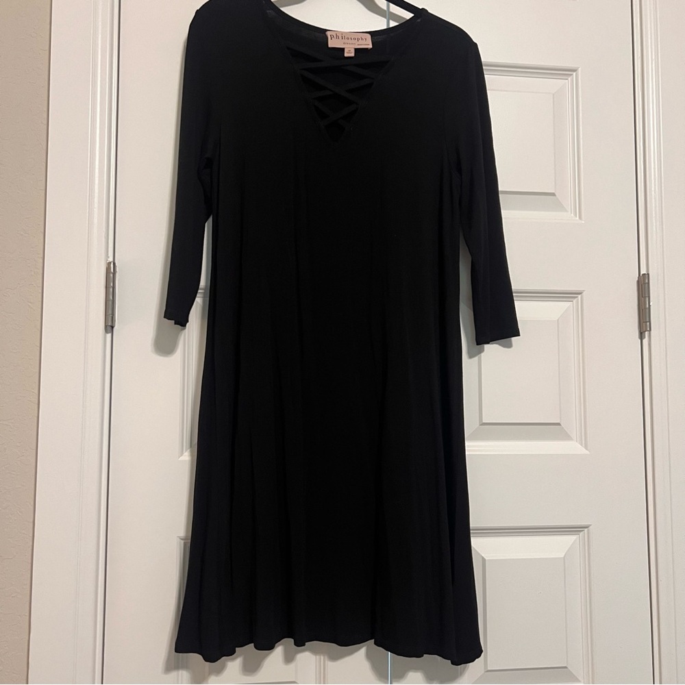 Philosophy Black Long Sleeve Dress with Crisscross Detail